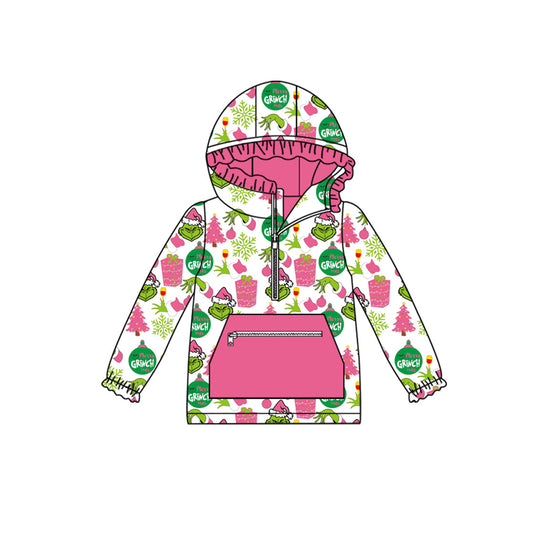 (Pre Order) No moq GT1164 pre-order toddler girl clothes Christmas cartoon pink hooded long Sleeve Top -2025.8.20