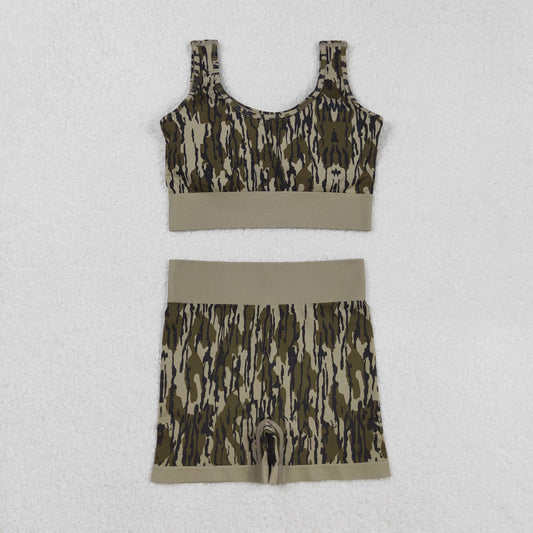 RTS NO MOQ Sibling Adult Women's camouflage Tank Top and shorts and set