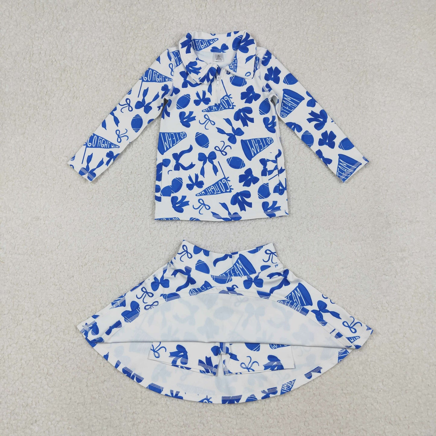 RTS NO MOQ Sibling baby girl clothes team cheer bow long sleeve skirts sets and pants sets