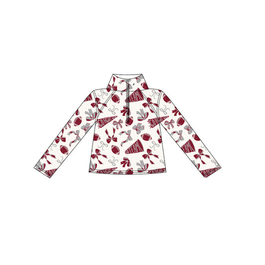 (Pre Order) No moq GT1196 pre-order toddler girl clothes yoga rugby bow brick red long Sleeve Top -2025.9.1