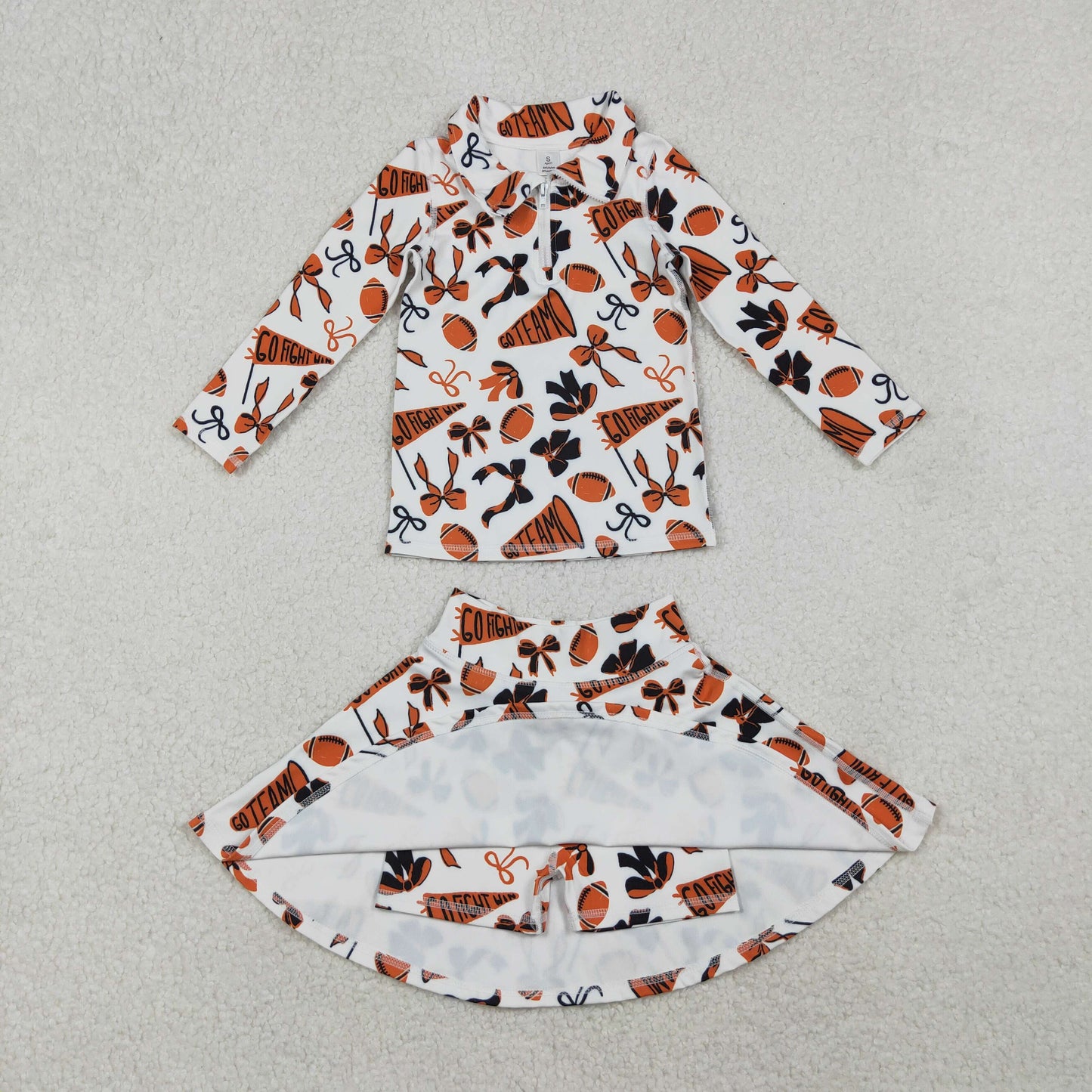 RTS NO MOQ Sibling baby girl clothes team cheer bow long sleeve skirts sets and pants sets