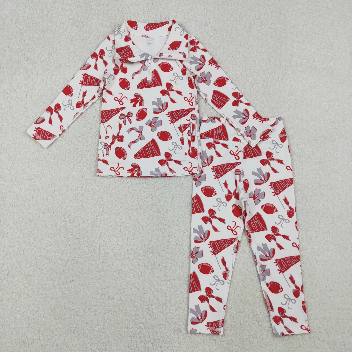 RTS NO MOQ Sibling baby girl clothes team cheer bow long sleeve pants sets
