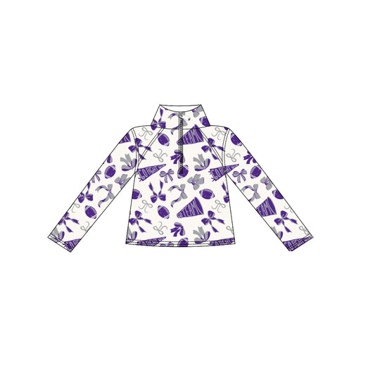 (Pre Order) No moq GT1199 pre-order toddler girl clothes yoga rugby bow purple long Sleeve Top -2025.9.1