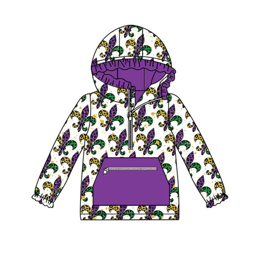 (Pre Order) No moq GT1227 pre-order toddler girl clothes mardi gras purple hooded long Sleeve Top -2025.9.13