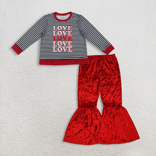 12/18m-7/8t RTS NO MOQ Sibling Baby Girls LOVE long sleeve pants Set and top and pants