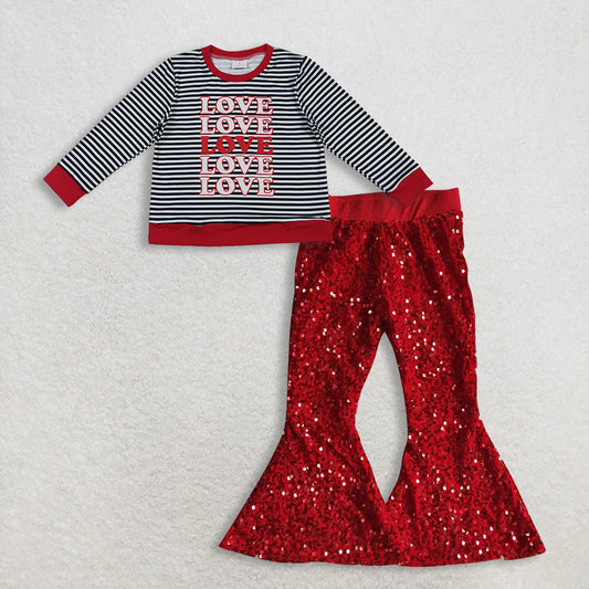12/18m-7/8t RTS NO MOQ Sibling Baby Girls LOVE long sleeve pants Set and top and pants