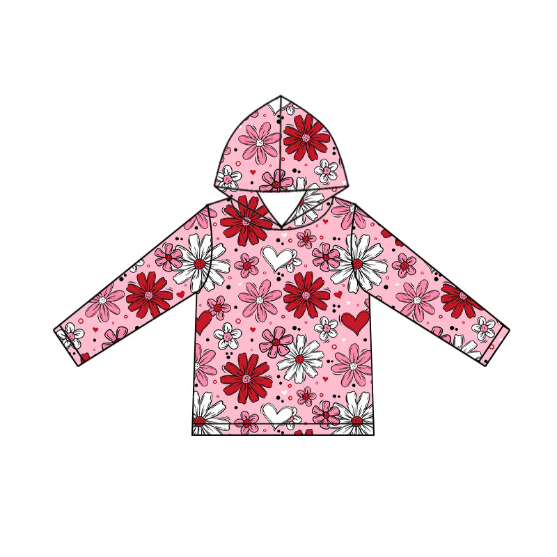(Pre Order) No moq GT1239 pre-order toddler girl clothes floral love hooded long Sleeve Top -2025.9.18