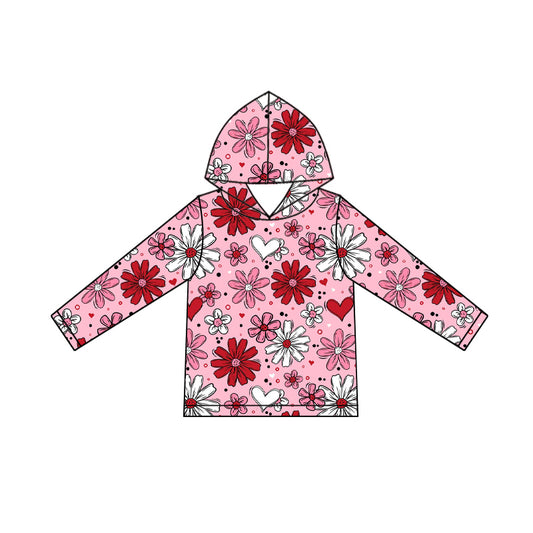 (Pre Order) No moq GT1239 pre-order toddler girl clothes floral love hooded long Sleeve Top -2025.9.18