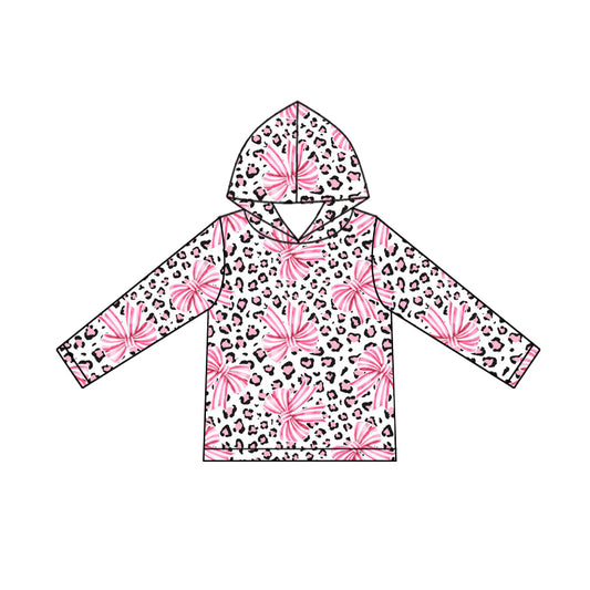 (Pre Order) No moq GT1240 pre-order toddler girl clothes bow leopard hooded long Sleeve Top -2025.9.18