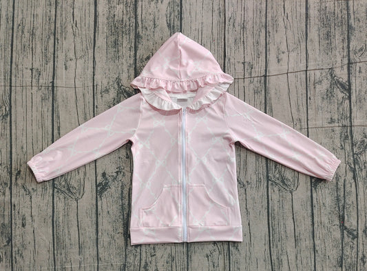 (Pre Order) No moq GT1246 pre-order toddler girl clothes bow pink hooded long Sleeve Top -2025.11.20