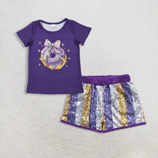 RTS NO MOQ Sibling Baby Girls Mardi Gras Outfit Set and top and shorts