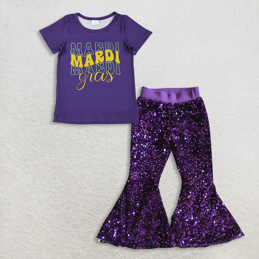 RTS NO MOQ Sibling Baby Girls Mardi Gras Outfit Set and top and pants
