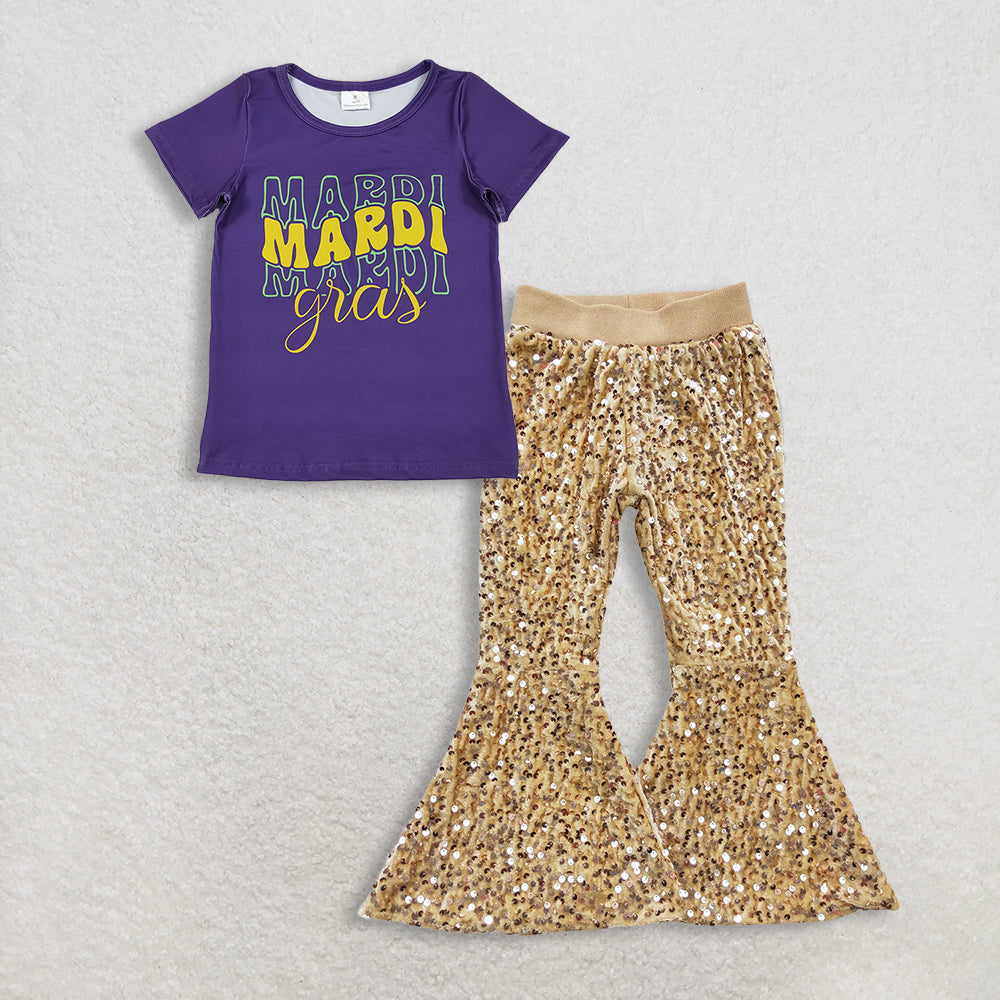 RTS NO MOQ Sibling Baby Girls Mardi Gras Outfit Set and top and pants