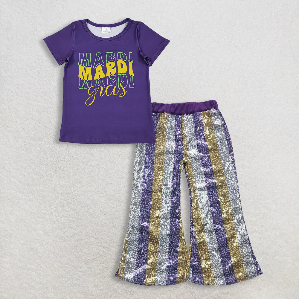 RTS NO MOQ Sibling Baby Girls Mardi Gras Outfit Set and top and pants