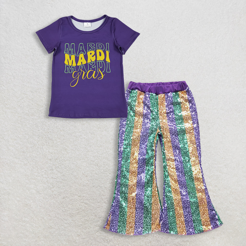 RTS NO MOQ Sibling Baby Girls Mardi Gras Outfit Set and top and pants