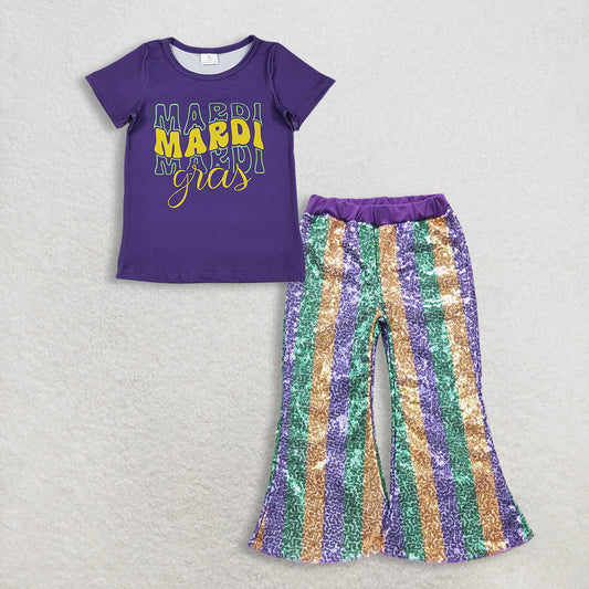 RTS NO MOQ Sibling Baby Girls Mardi Gras Outfit Set and top and pants