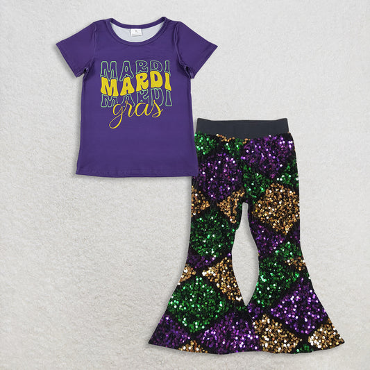 RTS NO MOQ Sibling Baby Girls Mardi Gras Outfit Set and top and pants