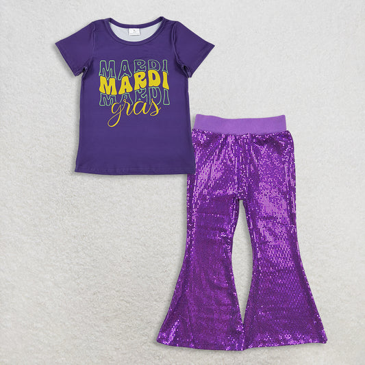 RTS NO MOQ Sibling Baby Girls Mardi Gras Outfit Set and top and pants