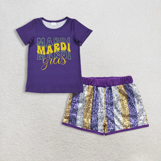 RTS NO MOQ Sibling Baby Girls Mardi Gras Outfit Set and top and shorts