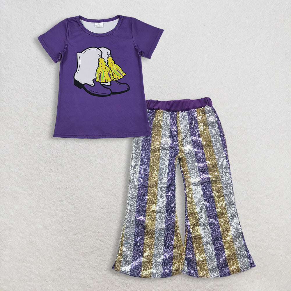 RTS NO MOQ Sibling Baby Girls Mardi Gras Outfit Set and top and pants