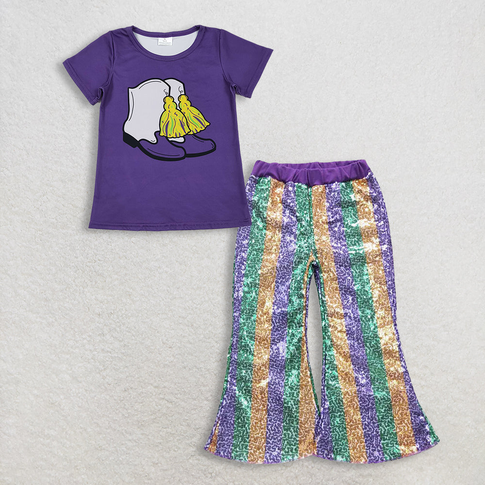 RTS NO MOQ Sibling Baby Girls Mardi Gras Outfit Set and top and pants
