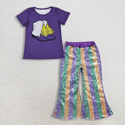 RTS NO MOQ Sibling Baby Girls Mardi Gras Outfit Set and top and pants
