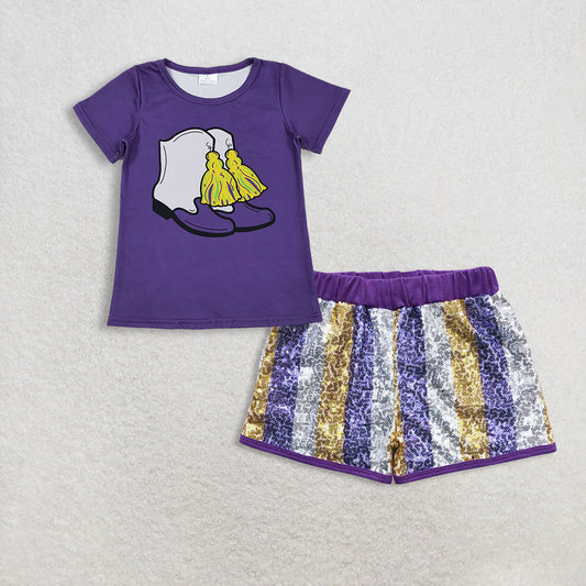 RTS NO MOQ Sibling Baby Girls Mardi Gras Outfit Set and top and shorts