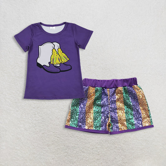 RTS NO MOQ Sibling Baby Girls Mardi Gras Outfit Set and top and shorts