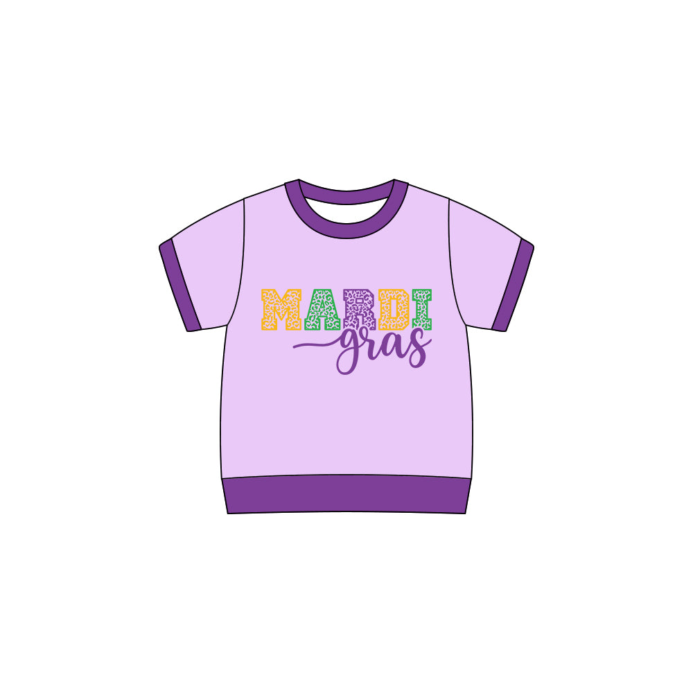 (Pre Order) No moq GT1257 pre-order toddler girl clothes mardi gras short Sleeve Top -2025.9.24