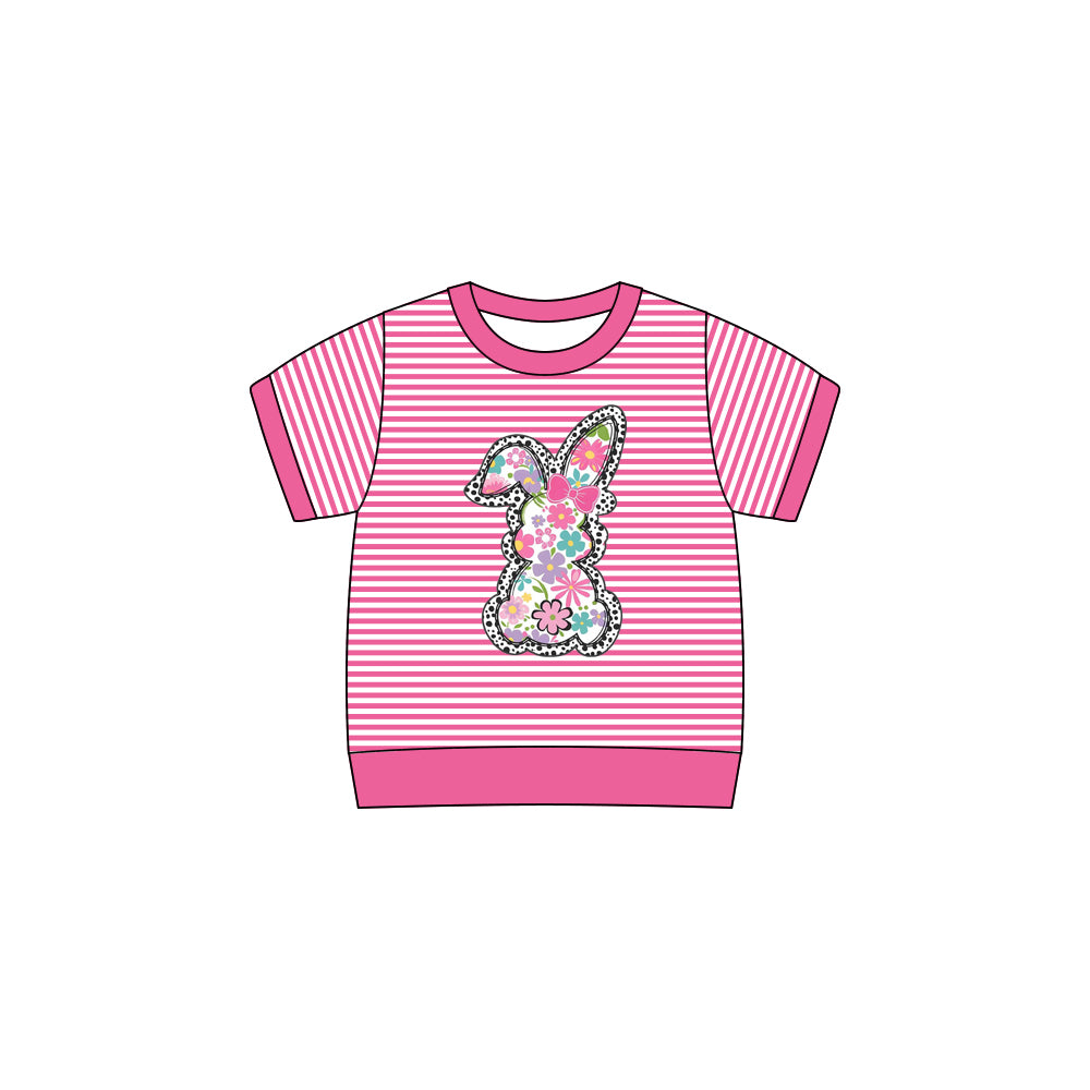 (Pre Order) No moq GT1259 pre-order toddler girl clothes bunny bow short Sleeve Top -2025.9.24