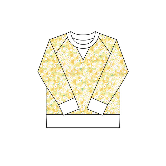 (Pre Order) No moq GT1290 pre-order toddler girl clothes yoga floral yellow long Sleeve Top -2025.9.30