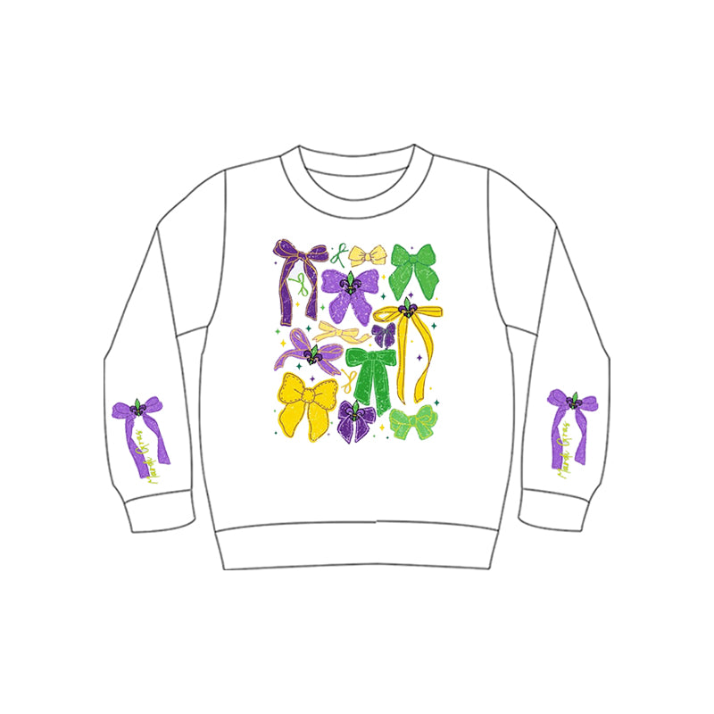 (Pre Order) No moq GT1313 pre-order toddler girl clothes mardi gras bow long Sleeve Top -2025.10.13