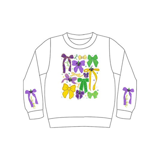 (Pre Order) No moq GT1313 pre-order toddler girl clothes mardi gras bow long Sleeve Top -2025.10.13
