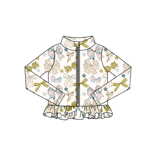 (Pre Order) No moq GT1328 pre-order toddler girl clothes yoga bow floral long Sleeve Top -2025.10.15