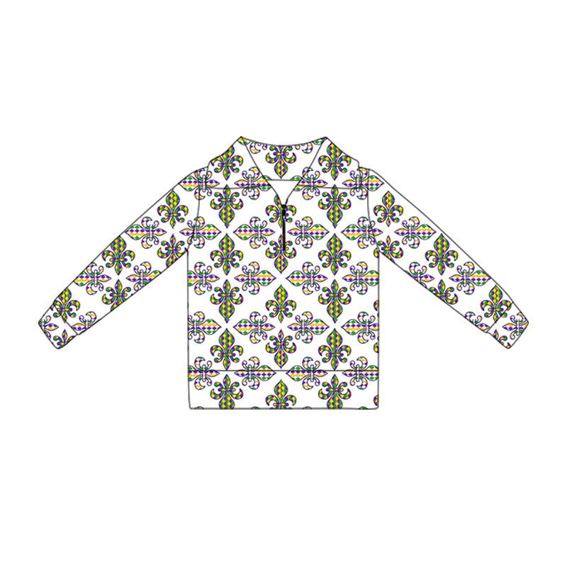 (Pre Order) No moq GT1359 pre-order toddler girl clothes yoga mardi gras long Sleeve Top -2025.10.16