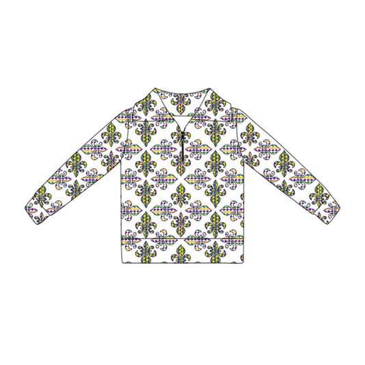 (Pre Order) No moq GT1359 pre-order toddler girl clothes yoga mardi gras long Sleeve Top -2025.10.16