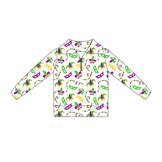 (Pre Order) No moq GT1360 pre-order toddler girl clothes yoga mardi gras long Sleeve Top -2025.10.16