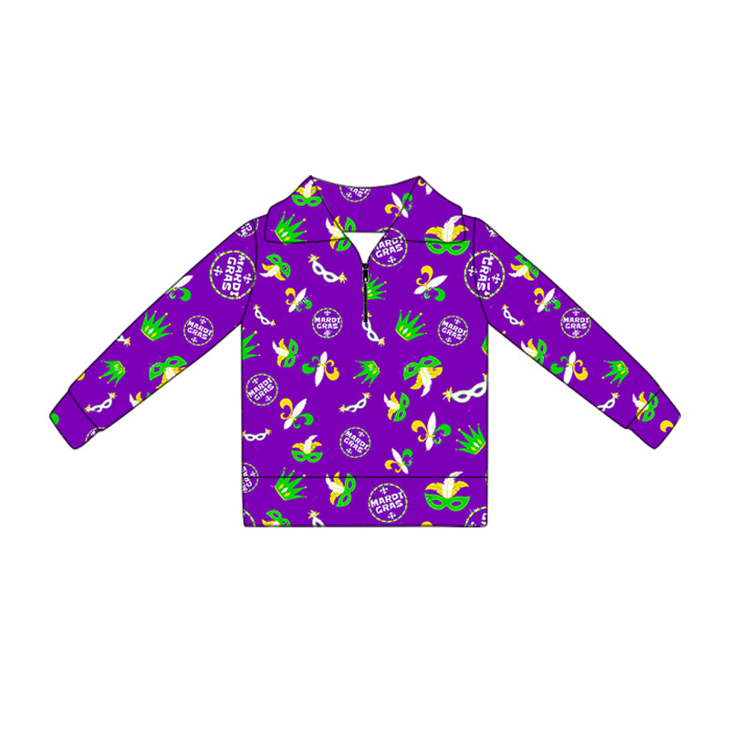 (Pre Order) No moq GT1367 pre-order toddler girl clothes yoga mardi gras long Sleeve Top -2025.10.16