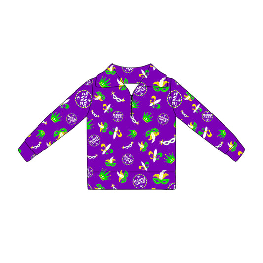 (Pre Order) No moq GT1367 pre-order toddler girl clothes yoga mardi gras long Sleeve Top -2025.10.16