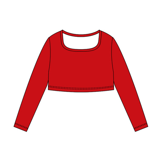 (Pre Order) No moq GT1380 pre-order toddler girl clothes yoga red long Sleeve Top -2025.10.23