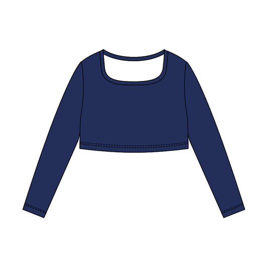 (Pre Order) No moq GT1383 pre-order toddler girl clothes yoga navy blue long Sleeve Top -2025.10.23