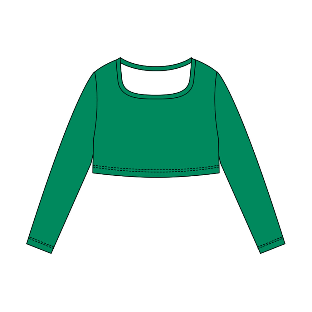 (Pre Order) No moq GT1385 pre-order toddler girl clothes yoga green long Sleeve Top -2025.10.23