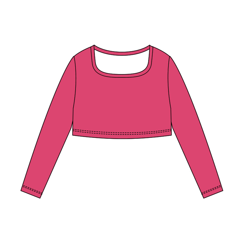 (Pre Order) No moq GT1387 pre-order toddler girl clothes yoga rose red long Sleeve Top -2025.10.23
