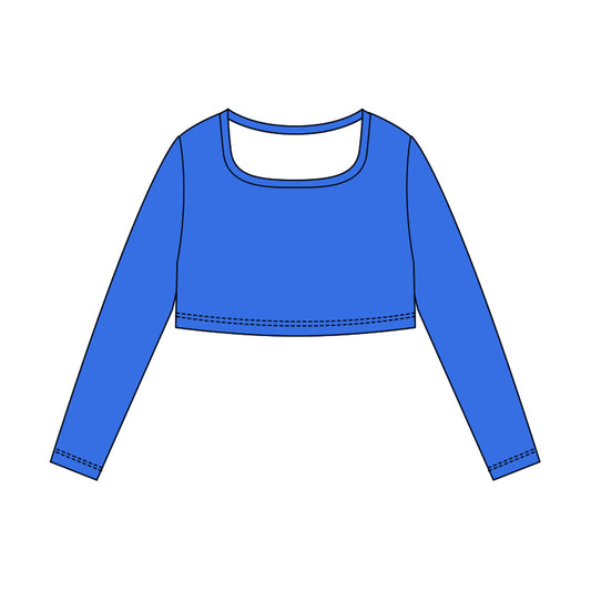 (Pre Order) No moq GT1389 pre-order toddler girl clothes yoga blue long Sleeve Top -2025.10.23