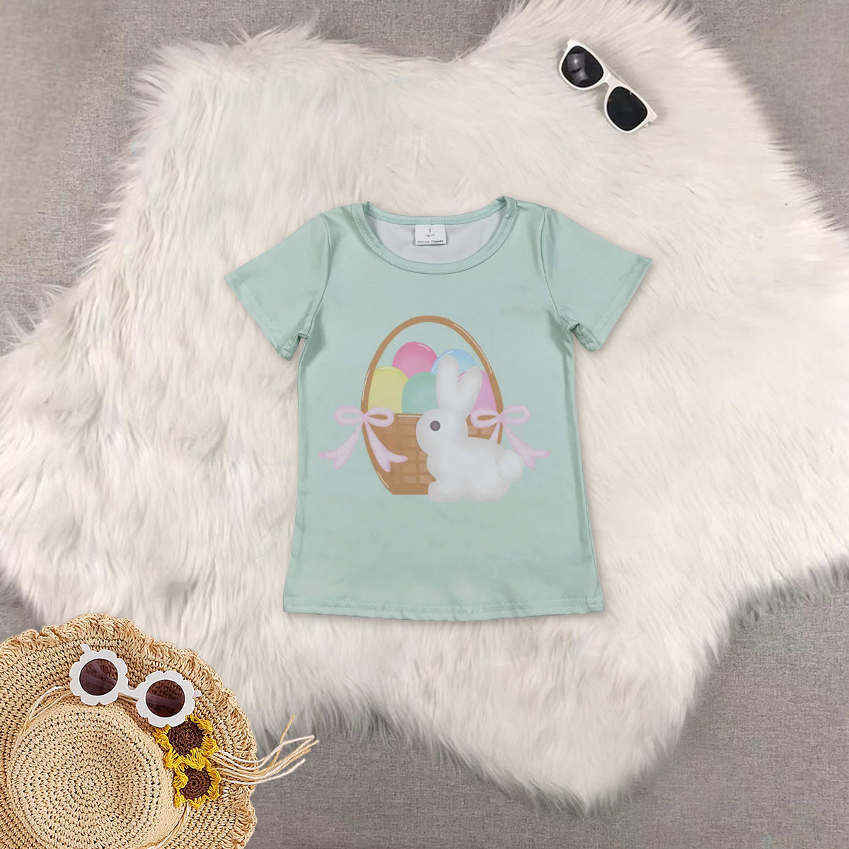 RTS NO MOQ Sibling baby girl boy clothes easter Sheep Cross Pink Short-Sleeve Tops