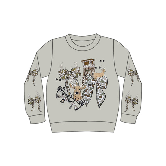 (Pre Order) No moq GT1399 pre-order toddler girl clothes camouflage bow long Sleeve Top -2025.10.27