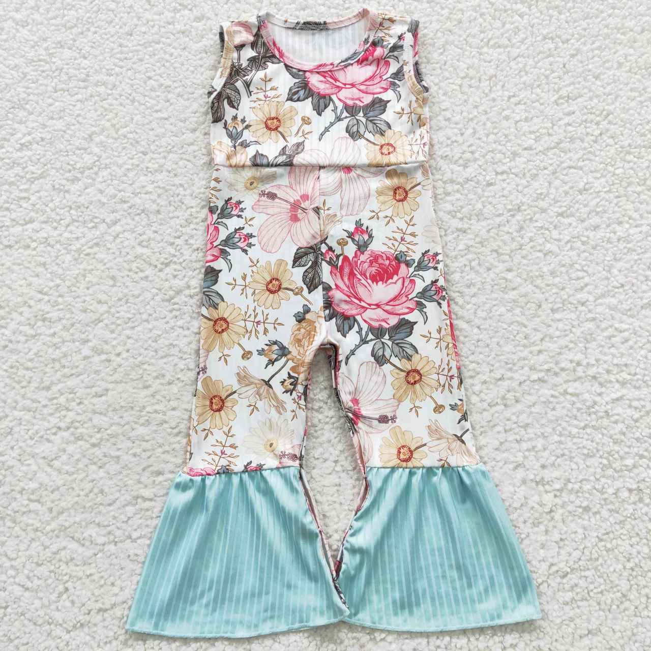 SR0368 Floral Grass Blue Lace Tank Top Jumpsuit