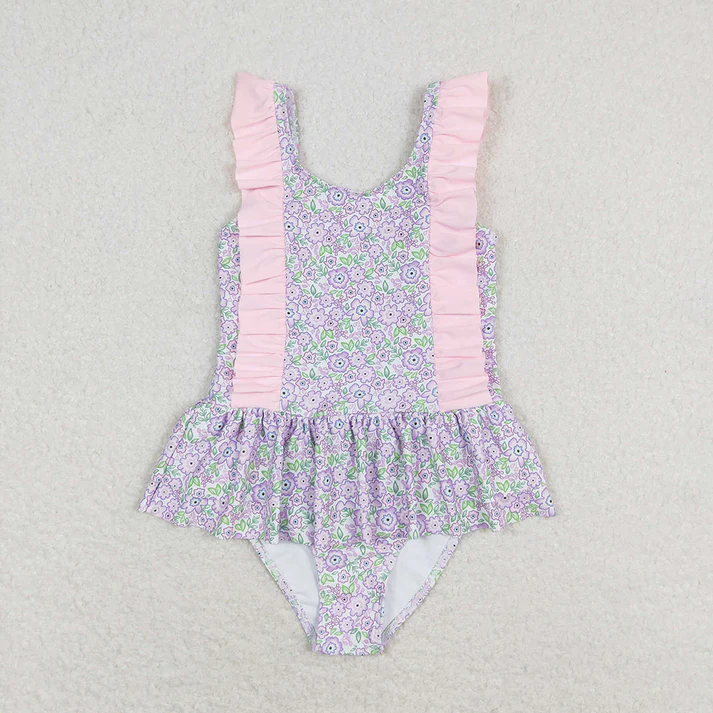 RTS Baby Girls Summer Lavender Flowers Sibling Sister Swimsuits