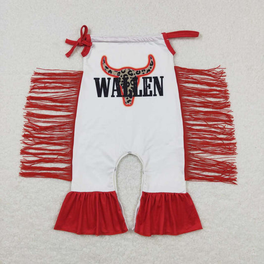 SR0429 wallen alpine cow head red tassel white jumpsuit