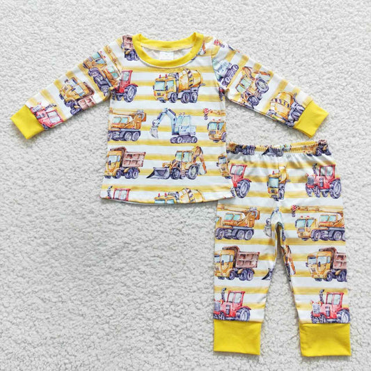 BLP0283 Truck tractor yellow and white striped long-sleeved trouser suit